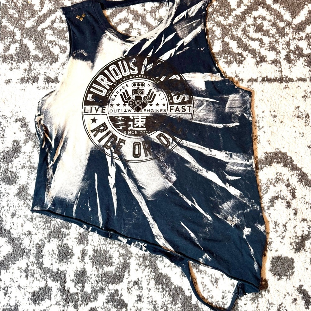 Affliction Black and Cream Asymmetrical Crop Tank Top